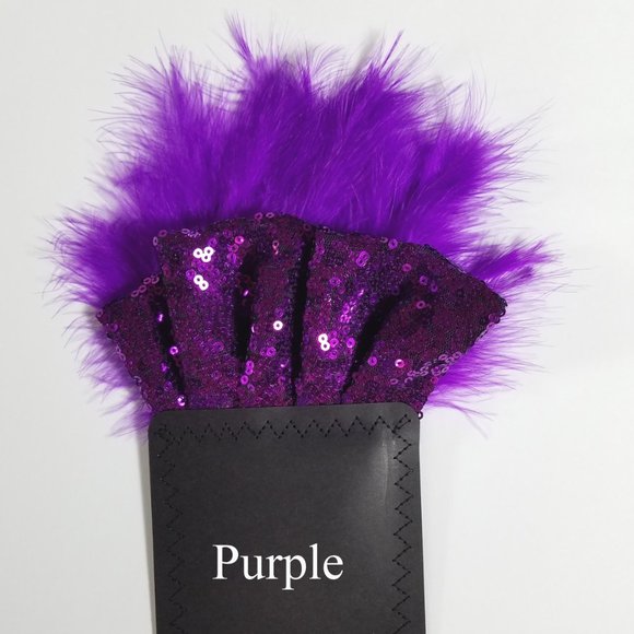 NEW Purple Sequin Ruffle & Feather Pocket Square Insert - Picture 4 of 6